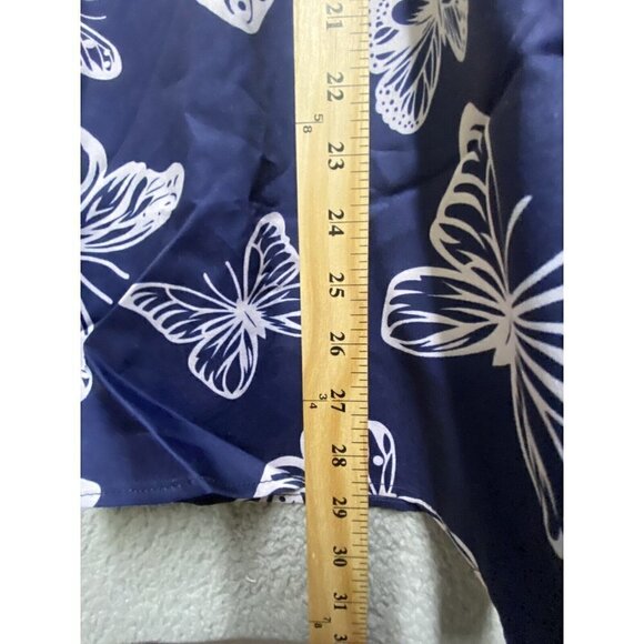 Women’s Blue White Butterfly Print Long Sleeve Ruffled Blouse Top Size XXL - Picture 4 of 7